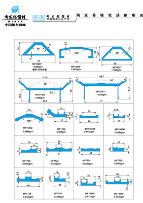 闽发幕墙玻璃框断面 cutain wall Glass-sash aluminium alloy