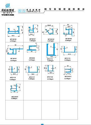 闽发幕墙玻璃框断面 cutain wall Glass-sash aluminium alloy